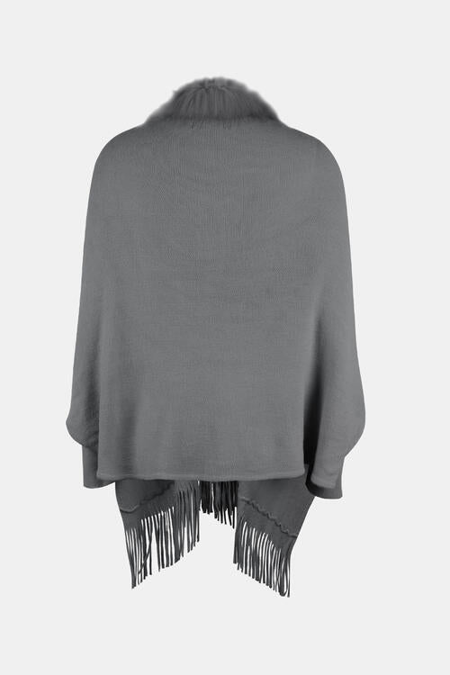 Fringe Open Front Long Sleeve Poncho BLUE ZONE PLANET