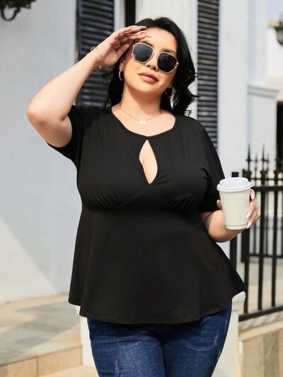Plus Size Cutout Short Sleeve Blouse BLUE ZONE PLANET