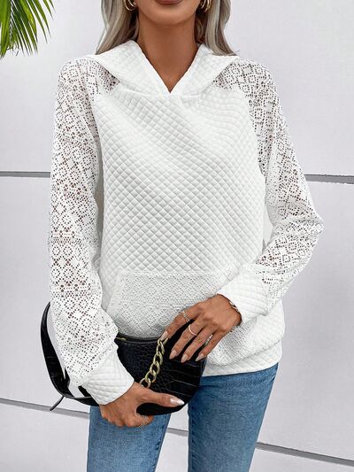 Blue Zone Planet | Lace Openwork Kangaroo Pocket Hoodie BLUE ZONE PLANET