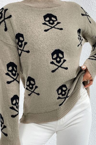 Blue Zone Planet | Graphic Mock Neck Dropped Shoulder Sweater BLUE ZONE PLANET