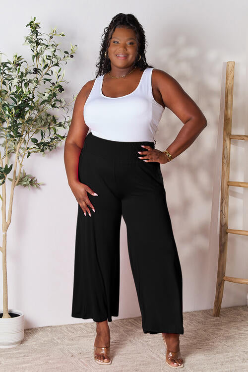 Double Take Full Size Smocked Wide Waistband Wide Leg Pants BLUE ZONE PLANET