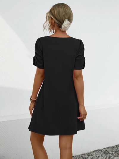 Blue Zone Planet | Chain Notched Short Sleeve Dress BLUE ZONE PLANET
