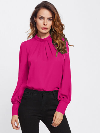 Blue Zone Planet | Mock Neck Lantern Sleeve Shirt BLUE ZONE PLANET