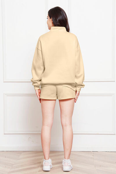 Blue Zone Planet | Half Zip Long Sleeve Sweatshirt and Drawstring Shorts Set BLUE ZONE PLANET