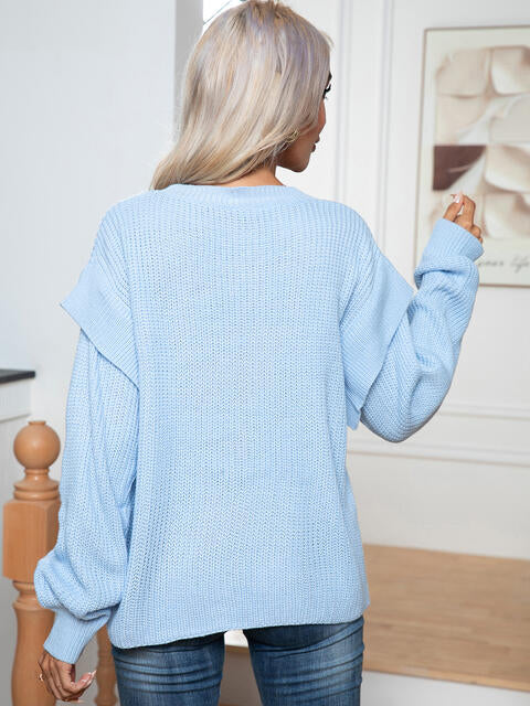 Dropped Shoulder Long Sleeve Sweater BLUE ZONE PLANET
