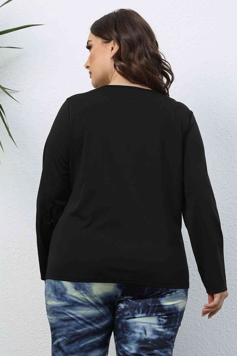 Plus Size Cutout Front Long Sleeve T-Shirt BLUE ZONE PLANET