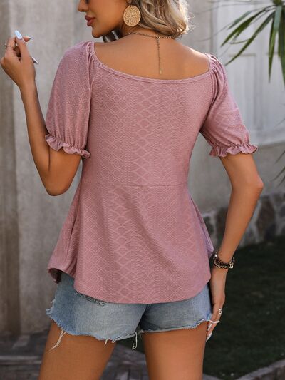 Blue Zone Planet | Ruched V-Neck Flounce Sleeve Blouse BLUE ZONE PLANET