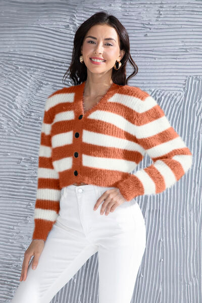 Blue Zone Planet | Striped Button Up Cropped Cardigan BLUE ZONE PLANET