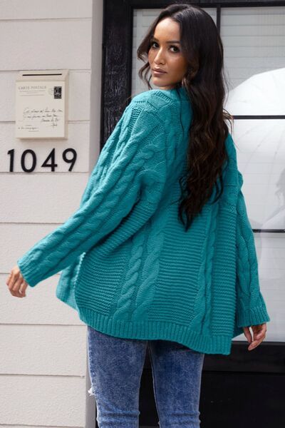 Open Front Cable-Knit Cardigan BLUE ZONE PLANET