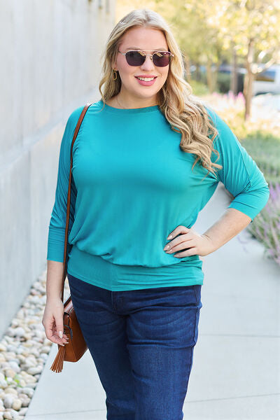 Blue Zone Planet | Basic Bae Full Size Round Neck Batwing Sleeve Blouse BLUE ZONE PLANET