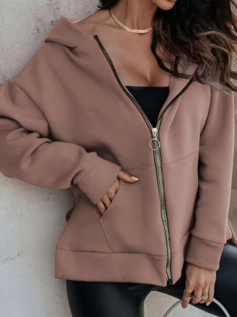 Blue Zone Planet | Zip-Up Slit Hoodie with Pockets BLUE ZONE PLANET
