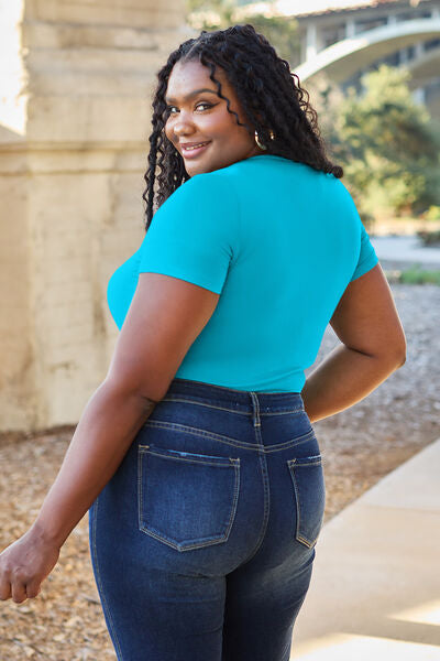Blue Zone Planet | Basic Bae Full Size Round Neck Short Sleeve Bodysuit BLUE ZONE PLANET