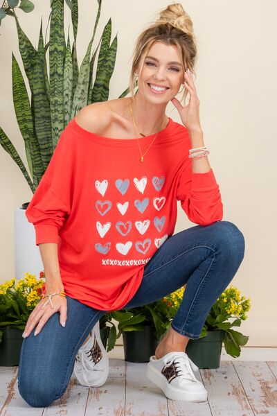 Blue Zone Planet | Celeste Full Size Heart Graphic Long Sleeve T-Shirt BLUE ZONE PLANET