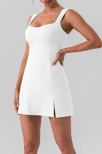 Blue Zone Planet | Square Neck Sleeveless Slit Mini Active Dress BLUE ZONE PLANET