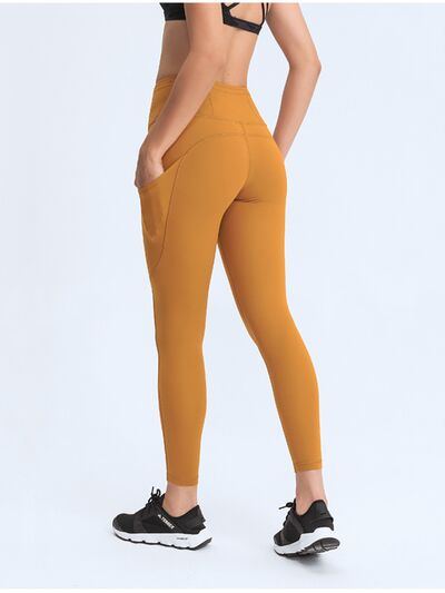 Double Take Wide Waistband Leggings with Pockets BLUE ZONE PLANET