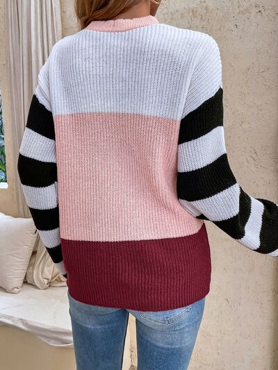 Blue Zone Planet | Color Block Tied Dropped Shoulder Sweater BLUE ZONE PLANET