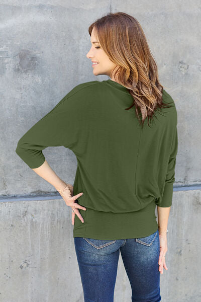 Blue Zone Planet | Basic Bae Full Size Round Neck Batwing Sleeve Blouse BLUE ZONE PLANET