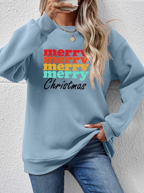 MERRY CHRISTMAS Graphic Long Sleeve Sweatshirt BLUE ZONE PLANET
