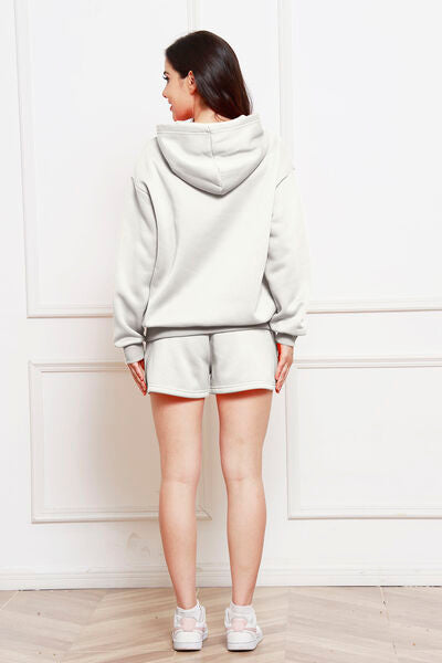 Blue Zone Planet | Drop Shoulder Long Sleeve Hoodie and Shorts Set BLUE ZONE PLANET