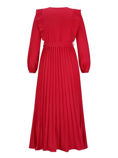 Blue Zone Planet | Pleated Surplice Tie Waist Maxi Dress BLUE ZONE PLANET