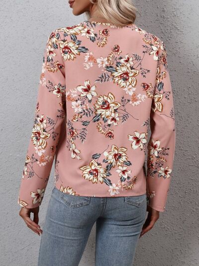 Blue Zone Planet | Printed V-Neck Long Sleeve Blouse BLUE ZONE PLANET