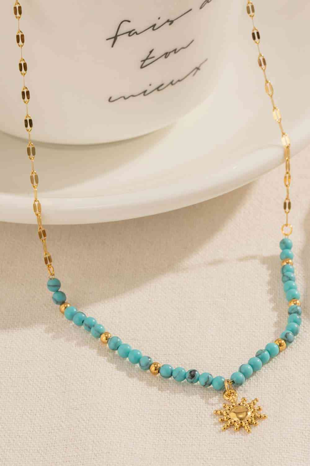 Turquoise Beaded 18K Gold-Plated Sun Shape Pendant Necklace BLUE ZONE PLANET