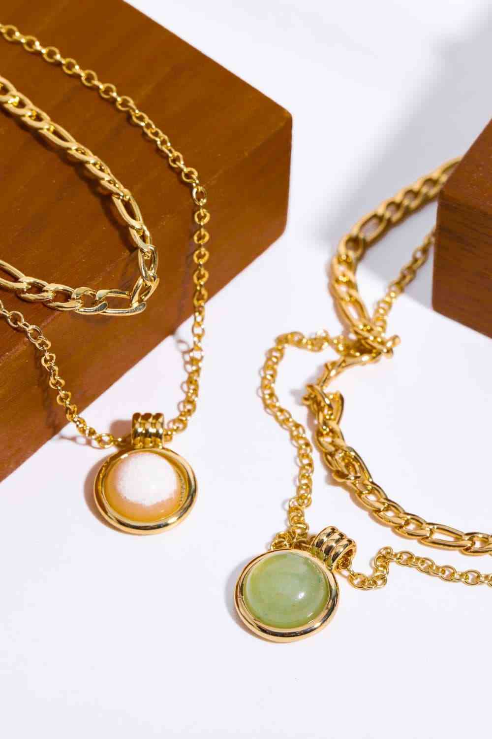 Blue Zone Planet | Copper 14K Gold-Plated Round Shape Aventurine Pendant Necklace BLUE ZONE PLANET
