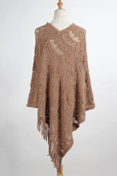 Blue Zone Planet |  Fringe Openwork Surplice Cape Sleeve Poncho BLUE ZONE PLANET