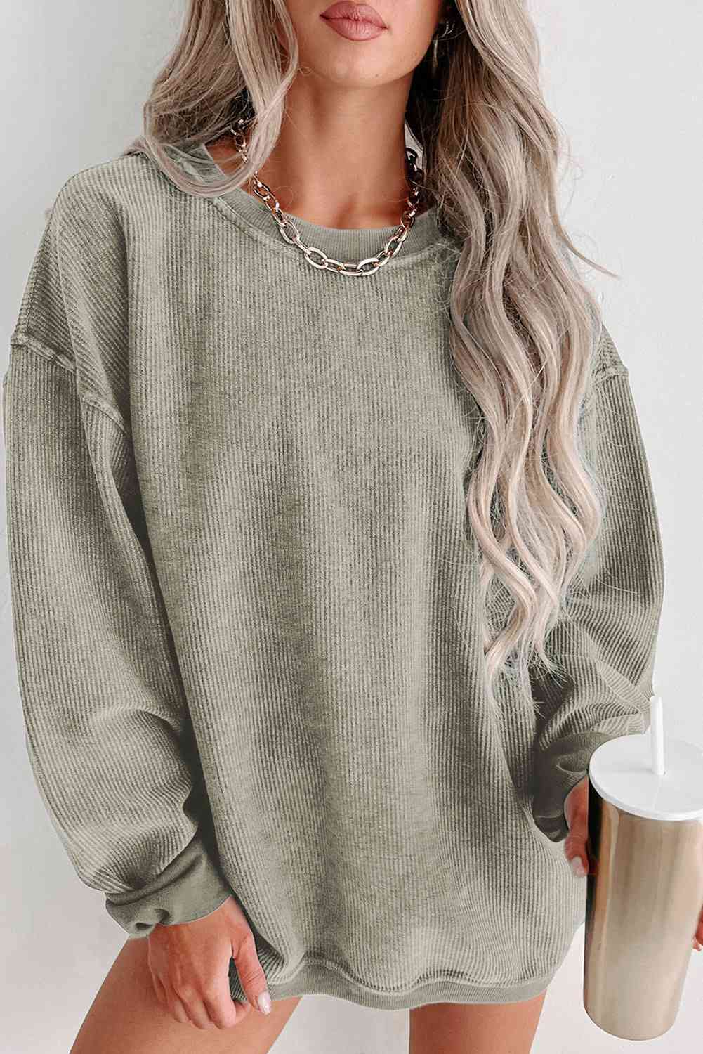 Blue Zone Planet | Round Neck Dropped Shoulder Sweatshirt BLUE ZONE PLANET