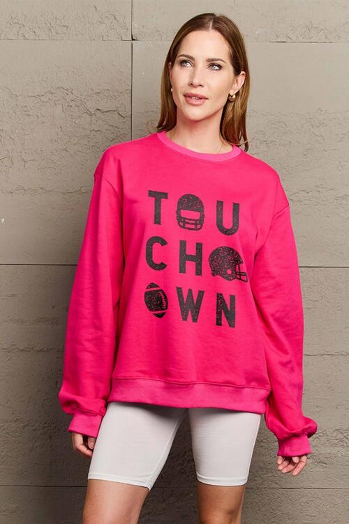 Simply Love Full Size TOUCHDOWN Long Sleeve Sweatshirt BLUE ZONE PLANET