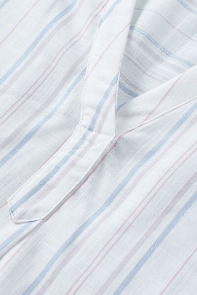Blue Zone Planet | Striped Notched Short Sleeve T-Shirt BLUE ZONE PLANET