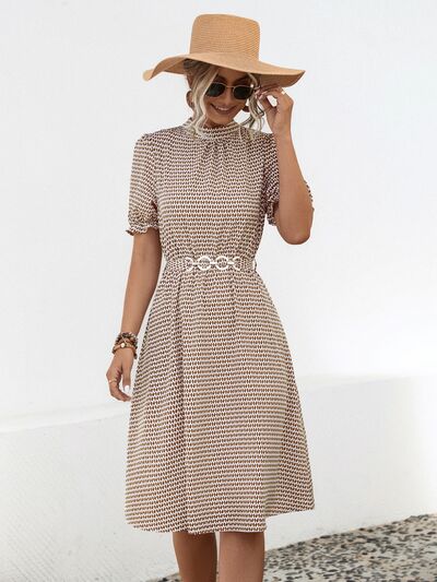 Blue Zone Planet | Printed Mock Neck Flounce Sleeve Dress BLUE ZONE PLANET