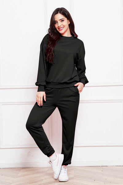 Blue Zone Planet | Round Neck Long Sleeve Sweatshirt and Pants Set BLUE ZONE PLANET