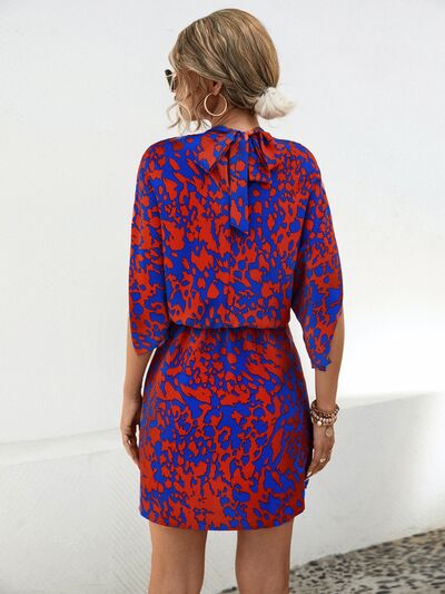 Blue Zone Planet | Tied Printed Mock Neck Mini Dress BLUE ZONE PLANET
