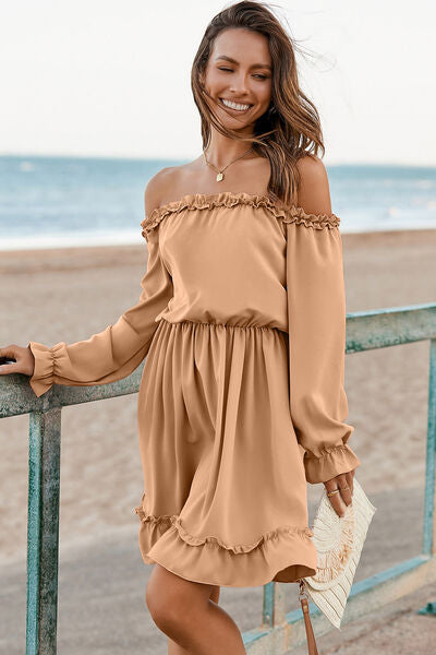 Blue Zone Planet | Frill Off-Shoulder Flounce Sleeve Dress BLUE ZONE PLANET