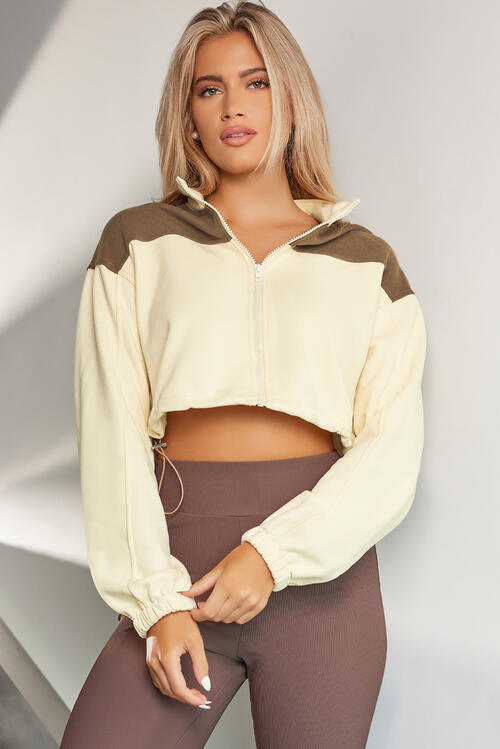 Contrast Drawstring Zip Up Jacket BLUE ZONE PLANET