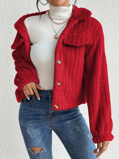 Blue Zone Planet | Fuzzy Button Up Collared Neck Jacket BLUE ZONE PLANET