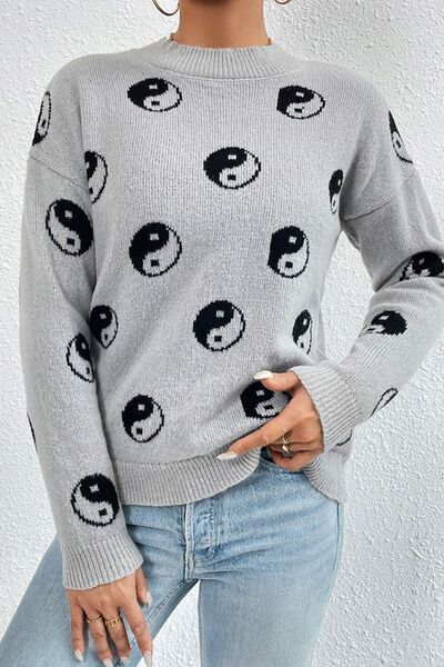 Blue Zone Planet | Graphic Mock Neck Dropped Shoulder Sweater BLUE ZONE PLANET