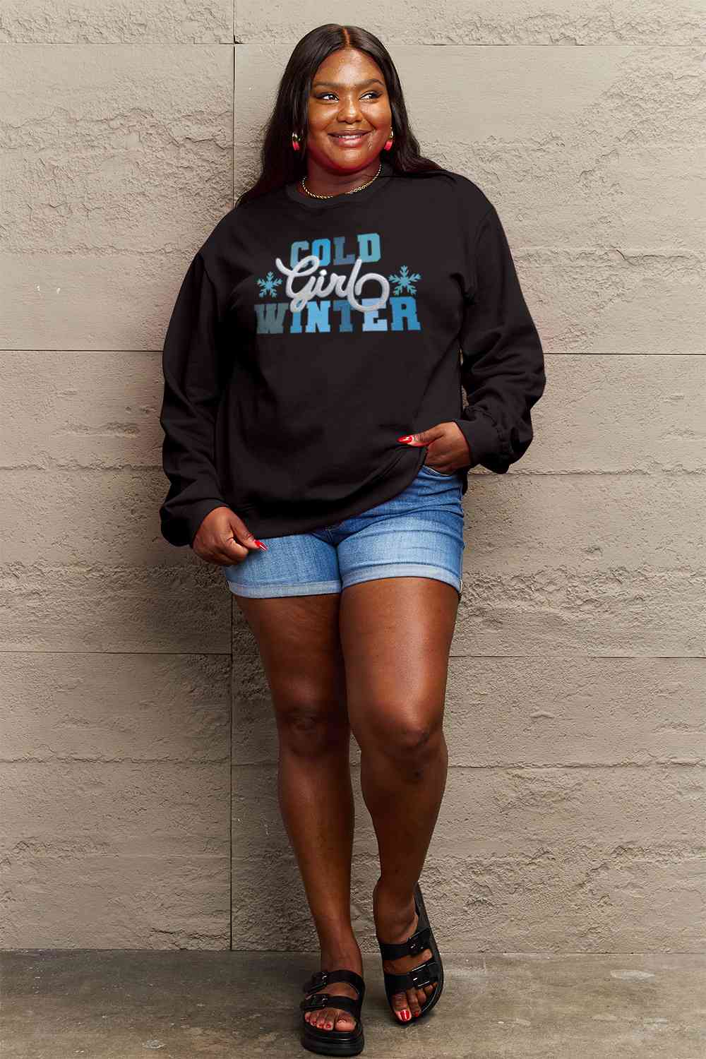 Simply Love Full Size COLD WINTER Graphic Long Sleeve Sweatshirt BLUE ZONE PLANET