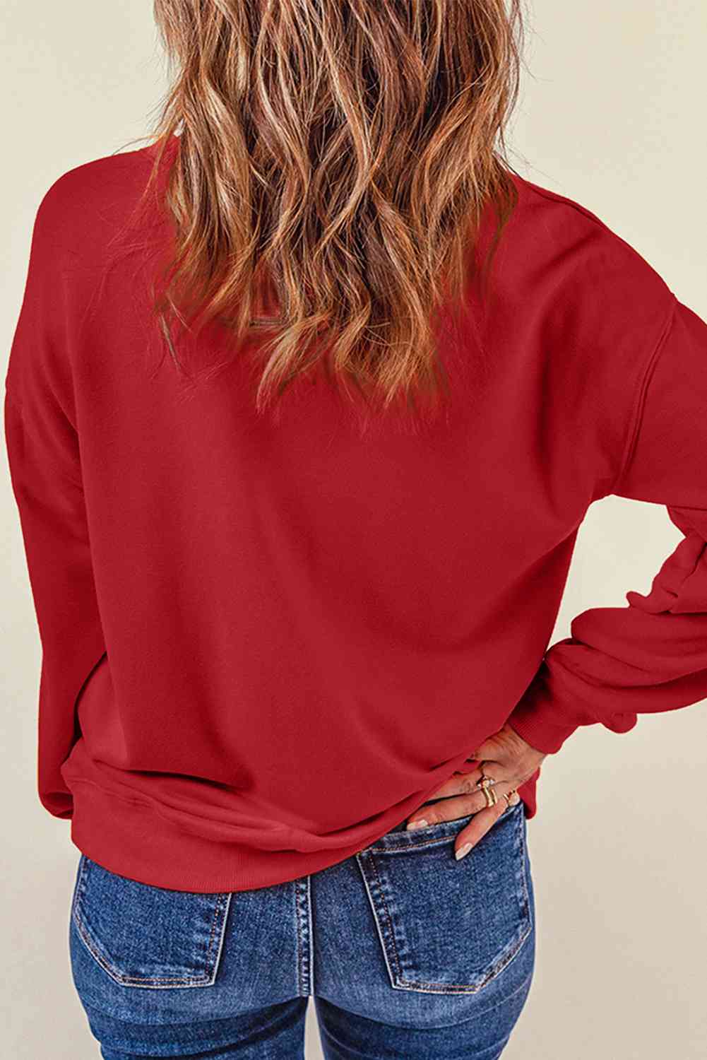 Sequin Santa Patch Round Neck Sweatshirt BLUE ZONE PLANET
