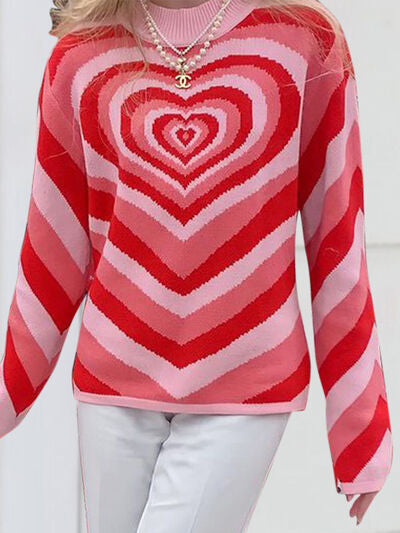 Blue Zone Planet | Heart Mock Neck Long Sleeve Sweater BLUE ZONE PLANET