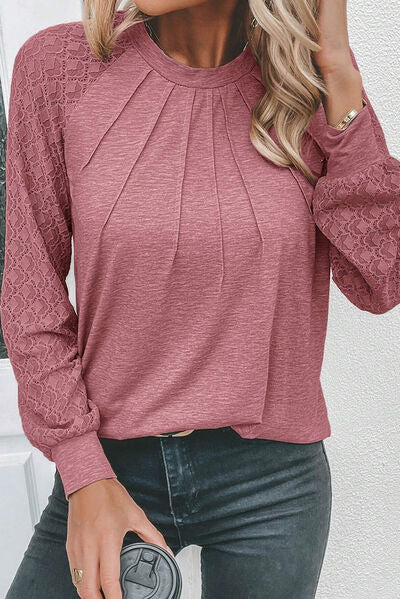 Blue Zone Planet | Heathered Round Neck Long Sleeve T-Shirt BLUE ZONE PLANET