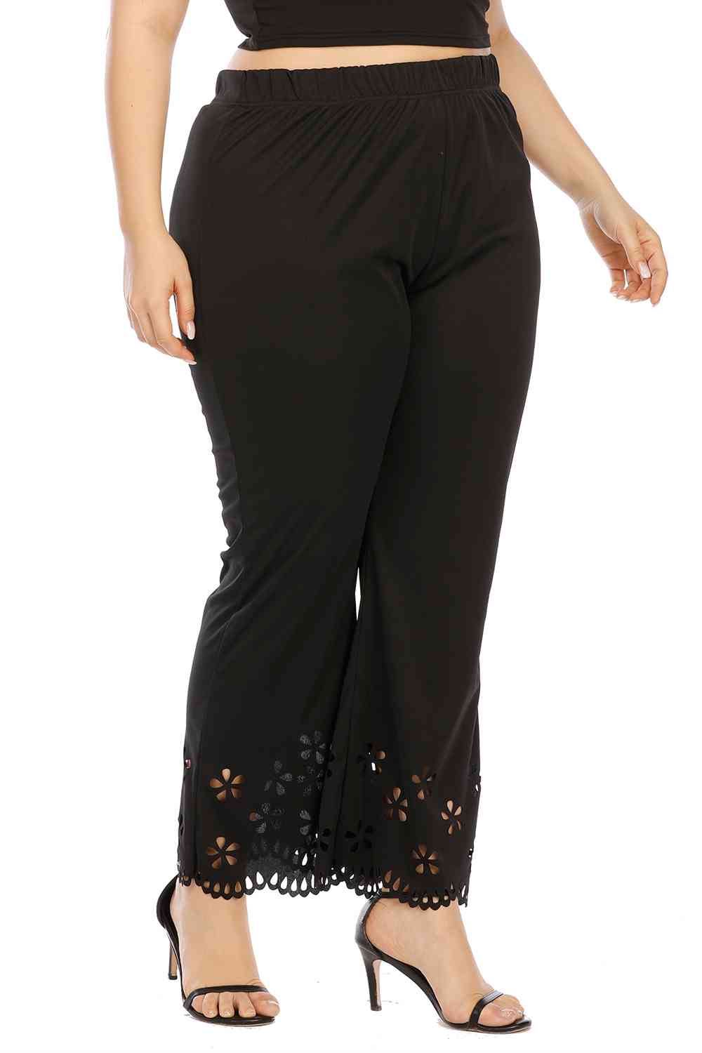 Plus Size Openwork Detail Pants BLUE ZONE PLANET