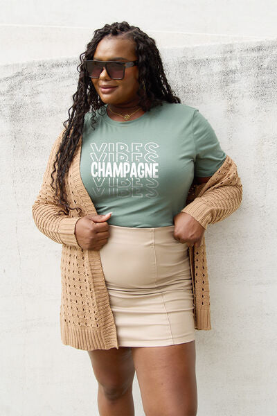 Blue Zone Planet | Simply Love Full Size CHAMPAGNE VIBES Round Neck T-Shirt BLUE ZONE PLANET