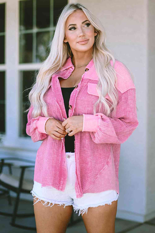 Button Down Collared Jacket BLUE ZONE PLANET