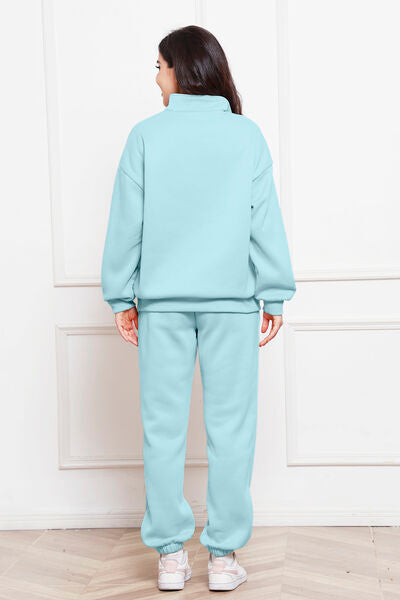 Blue Zone Planet | Half Zip Long Sleeve Sweatshirt and Pants Set BLUE ZONE PLANET