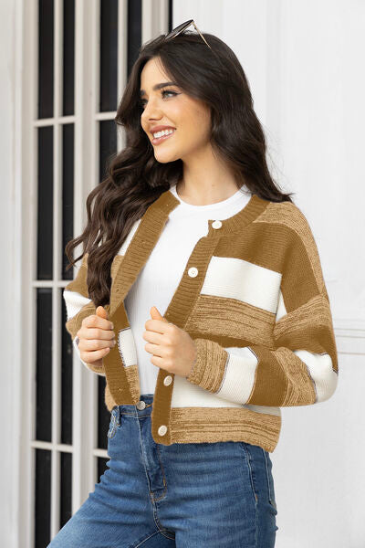 Blue Zone Planet | Striped Button Up Long Sleeve Cardigan BLUE ZONE PLANET