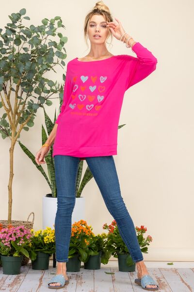 Blue Zone Planet | Celeste Full Size Heart Graphic Long Sleeve T-Shirt BLUE ZONE PLANET