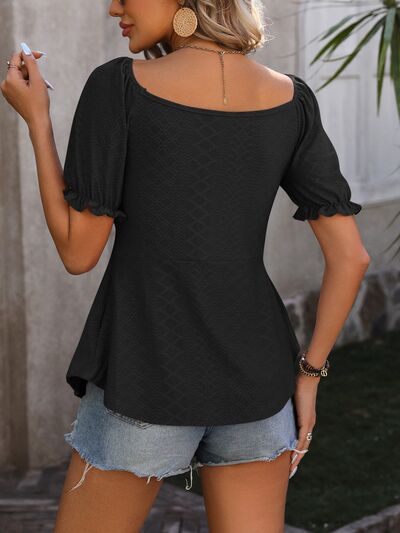 Blue Zone Planet | Ruched V-Neck Flounce Sleeve Blouse BLUE ZONE PLANET