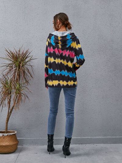 Blue Zone Planet | Contrast Quarter Zip Dropped Shoulder Hoodie BLUE ZONE PLANET